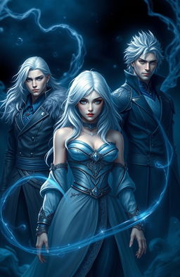 A captivating fantasy scene inspired by 'Awakenorphans' and 'Orphans Destiny' by Aster, featuring a mystical blue and black background