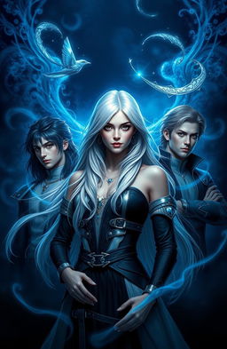 A captivating fantasy scene inspired by 'Awakenorphans' and 'Orphans Destiny' by Aster, featuring a mystical blue and black background