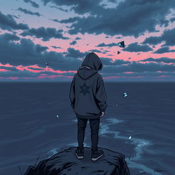 A melancholic graphic art piece that captures the essence of sadness while maintaining an edgy, cool style