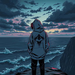 A melancholic graphic art piece that captures the essence of sadness while maintaining an edgy, cool style