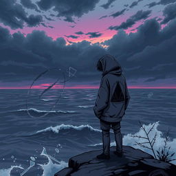 A melancholic graphic art piece that captures the essence of sadness while maintaining an edgy, cool style