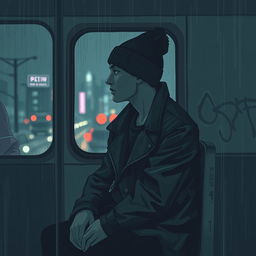 An evocative graphic art piece that embodies profound sadness while exuding a cool, artistic vibe