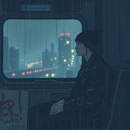An evocative graphic art piece that embodies profound sadness while exuding a cool, artistic vibe