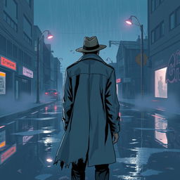 A strikingly melancholic graphic art illustration that conveys deep sadness through a cool, contemporary aesthetic