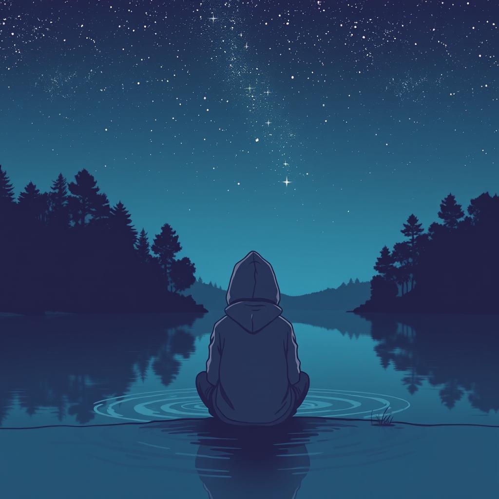 A deeply melancholic graphic art piece that combines elements of loneliness and sadness with a cool artistic style