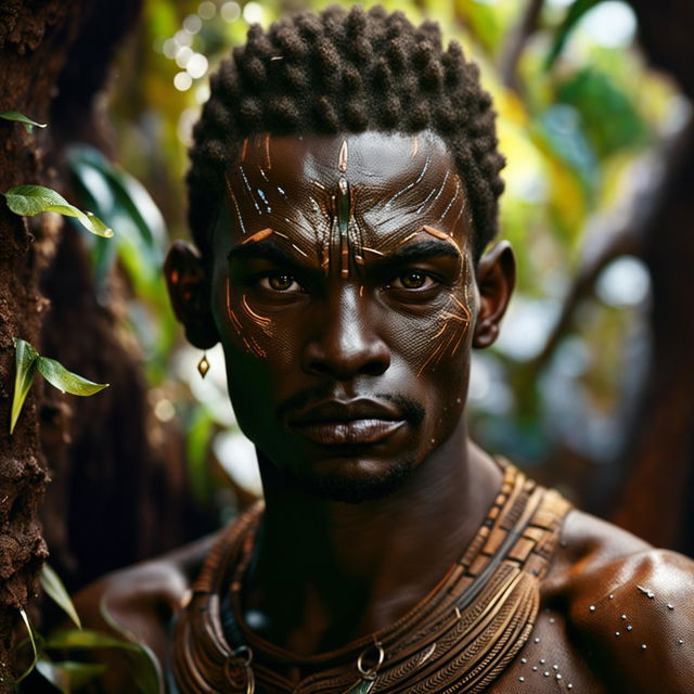 The 3D cinematic photograph now features a more realistic depiction of the African tribal elf's skin, with enhanced intercut detailing