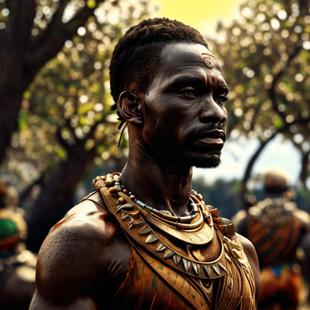 The 3D cinematic photograph now features a different African tribal leader, depicted with enhanced realism and intercut detailing