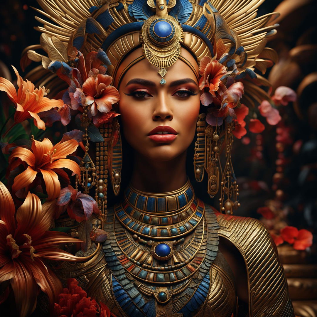 A hyper-realistic 3D cinema photograph of an ancient Egyptian queen in high definition