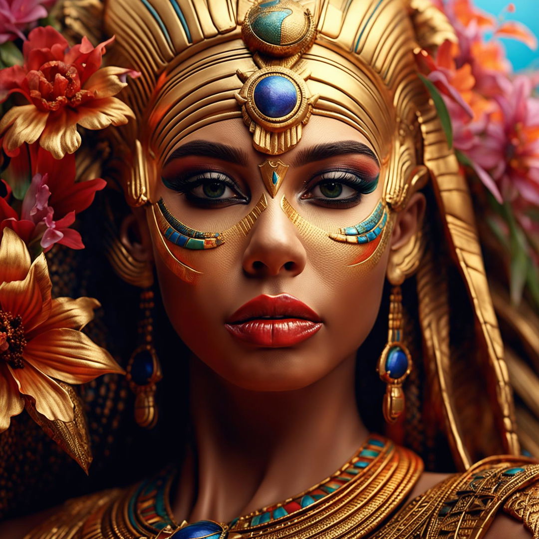 A high-definition, hyper-realistic 3D cinema photograph of an ancient Egyptian queen, with an enhanced focus on skin realism