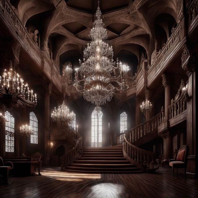 An ultra-high-definition, hyper-realistic 3D render of the interior of an ancient European castle, depicted with even greater detail and magnificence