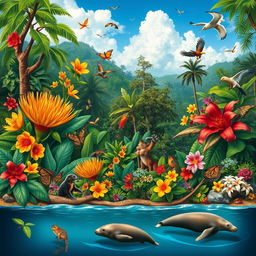 A stunning visual representation of the biodiversity of the Philippines, highlighting its rich ecosystems and the looming threat of extinction