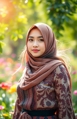 A beautiful woman with half of her head covered by a hijab and the other half with her hair flowing freely