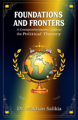 A detailed book cover design for 'Foundations and Frontiers: A Comprehensive Guide to Political Theory' by Dr