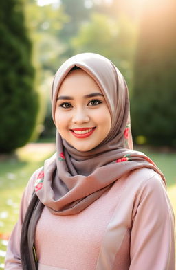 A beautiful Muslim woman in traditional attire, showcasing her radiant smile and confident demeanor