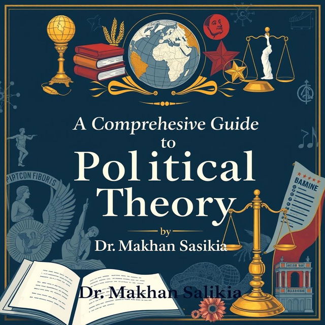 A detailed cover design for a comprehensive guide to political theory authored by Dr