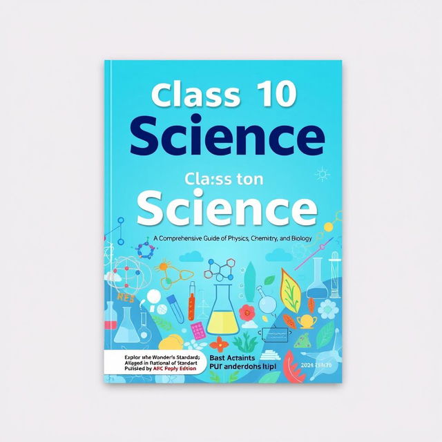 A visually appealing cover design for a Class 10 Science textbook, titled 'Class 10 Science' in large, bold, modern font at the top center