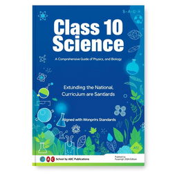 A visually appealing cover design for a Class 10 Science textbook, titled 'Class 10 Science' in large, bold, modern font at the top center