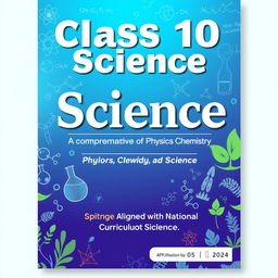 A visually appealing cover design for a Class 10 Science textbook, titled 'Class 10 Science' in large, bold, modern font at the top center