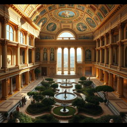 A stunning reconstruction of Nero’s Domus Aurea, the Golden House of Nero, showcasing its opulent architecture and lavish interior design