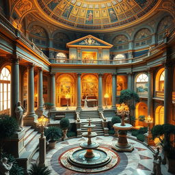 A detailed representation of Nero’s "Golden House" (Domus Aurea) in Rome, showcasing its impressive architecture and luxurious design