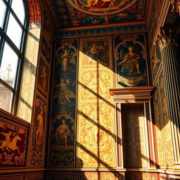 A stunning depiction of the gold-adorned walls of ancient Rome, showcasing the opulence and intricate craftsmanship of the period