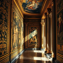 A stunning depiction of the gold-adorned walls of ancient Rome, showcasing the opulence and intricate craftsmanship of the period