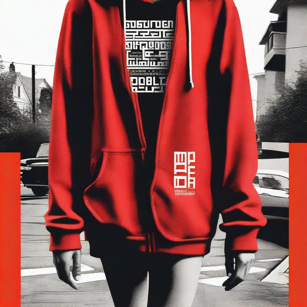 A high-quality movie poster image featuring a girl in a red hoodie walking down a suburban street