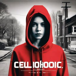 A high-quality movie poster image featuring a girl in a red hoodie walking down a suburban street