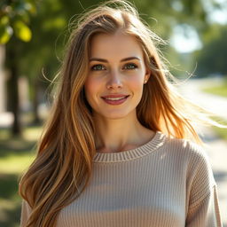 A 35-year-old woman with natural style and light skin, featuring minimal makeup