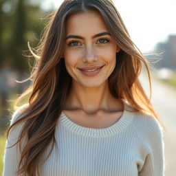 A 35-year-old woman with natural style and light skin, featuring minimal makeup