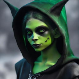 A photo-realistic image of a teenage gothic female goblin