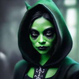 A photo-realistic image of a teenage gothic female goblin