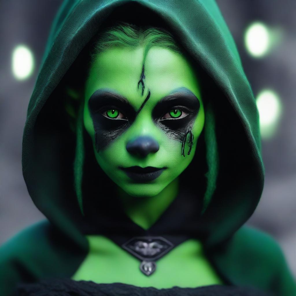 A photo-realistic image of a teenage gothic female goblin