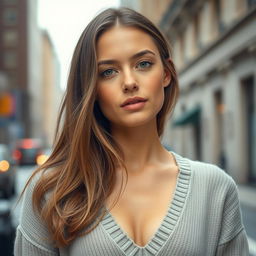 A 37-year-old American woman with a natural style and light skin, showcasing minimal makeup