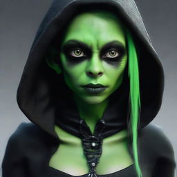 A photo-realistic image of a teenage gothic female goblin