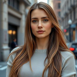 A 37-year-old American woman with a natural style and light skin, showcasing minimal makeup