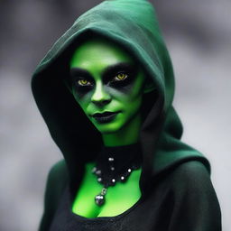 A photo-realistic image of a teenage gothic female goblin