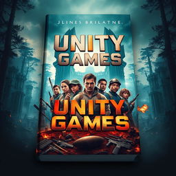 A striking book cover design for 'Unity Games,' inspired by the theme of survival competitions like the Hunger Games