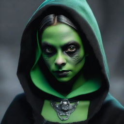 A photo-realistic image of a teenage gothic female goblin