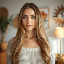 A 37-year-old American woman with a natural style and light skin, showcasing minimal makeup