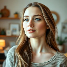 A 37-year-old American woman with a natural style and light skin, showcasing minimal makeup