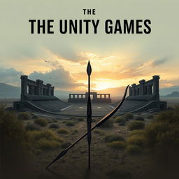 A dystopian book cover for 'The Unity Games,' featuring a hauntingly beautiful landscape without visible human faces