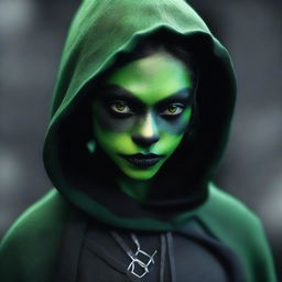 A photo-realistic image of a teenage gothic female goblin