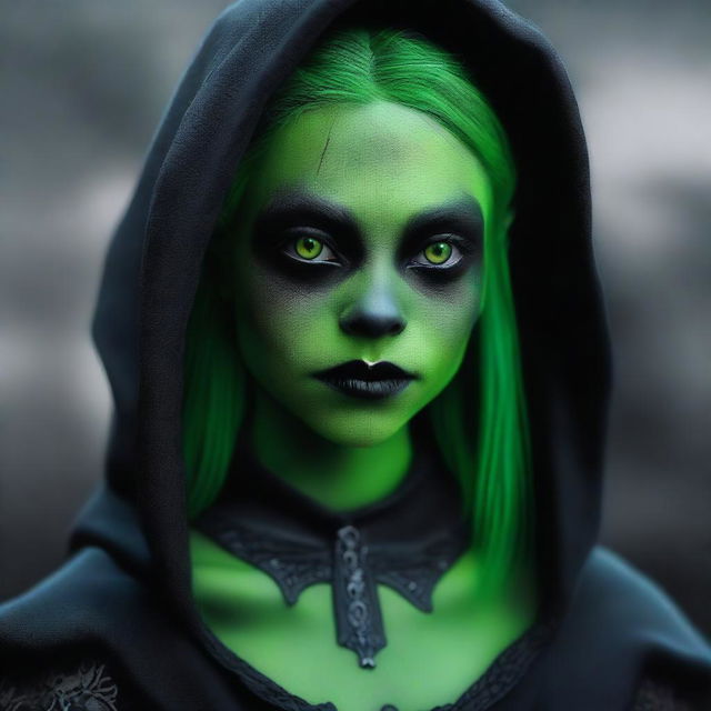 A photo-realistic image of a teenage gothic female goblin