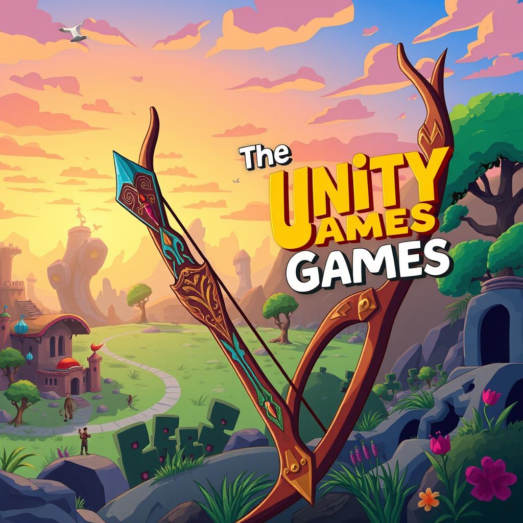 A cartoon-style book cover for 'The Unity Games,' set in a vibrant yet dystopian arena