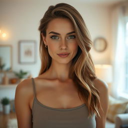 A 37-year-old American woman with a natural style and light skin, showcasing minimal makeup