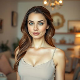 A 37-year-old American woman with a natural style and light skin, showcasing minimal makeup