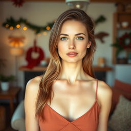 A 37-year-old American woman with a natural style and light skin, showcasing minimal makeup