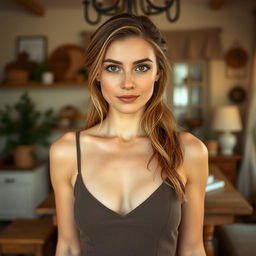 A 37-year-old American woman with a natural style and light skin, showcasing minimal makeup