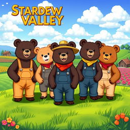 A group of humanoid bears in a charming, cartoonish style reminiscent of Stardew Valley
